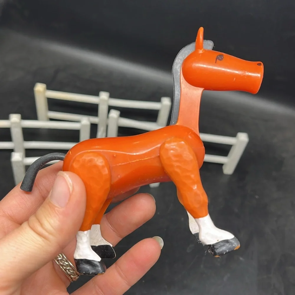 Vintage Fisher Price Orange Horse and White Fence